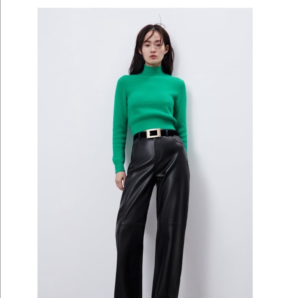 Zara high neck knit sweater in green